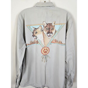 VTG 90s Button Front Shirt Mens XL Big Cats Safari Africa Western Tiger King